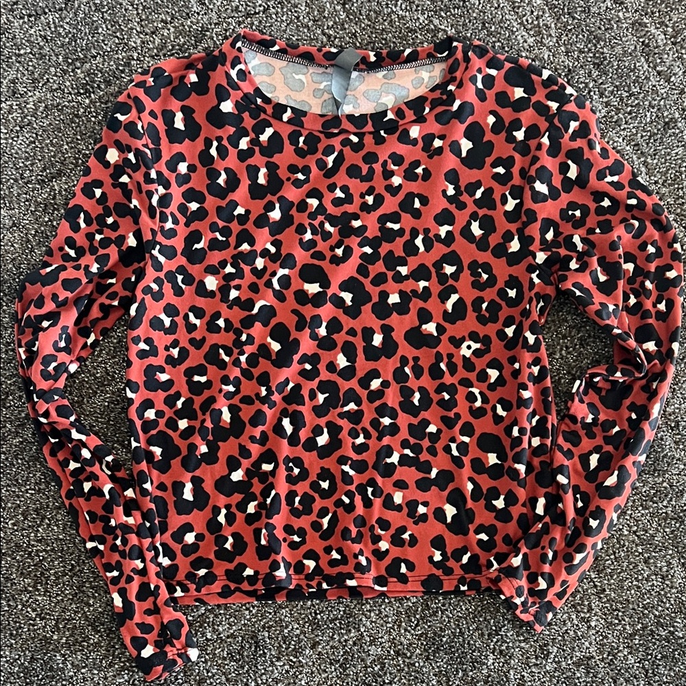 Alya Red Leopard Print Long Sleeve Tee